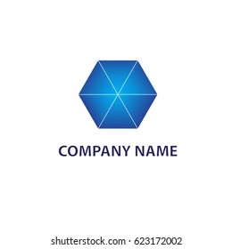 Hexagon logo. Blue, cyan. Hexagon created by many triangles.