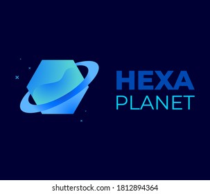 hexagon of logo concept with circle and blue color. flat logo design