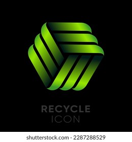 Das Hexagon-Logo besteht aus miteinander verflochtenen Linien. Drei grüne Bänder.  Recyczierendes Emblem. 