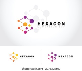 logo hexagón conexión creativa molécula de la educación atómica diseño de laboratorio moderno