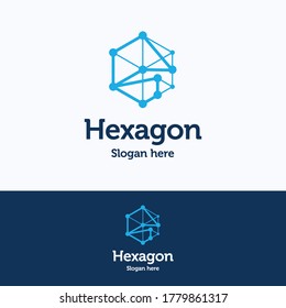 Hexagon logo. Cube 3d frame logo template. Three-dimensional logotype with science element