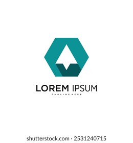 Hexagon logo design with arrow, abstract polygon logo template. Premium Vector