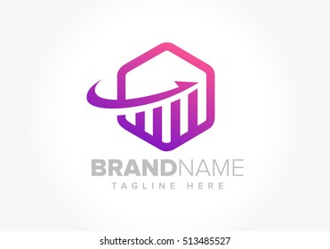 Hexagon Logo design with growth chart