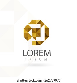 Hexagon logo design, letter P. Triangle vector icon. Creative geometric shape.