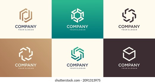 Diseño del logotipo de Hexagon con concepto de banda, plantilla moderna del logotipo de la empresa