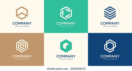 Hexagon logo design with stripe concept, modern company business logo template