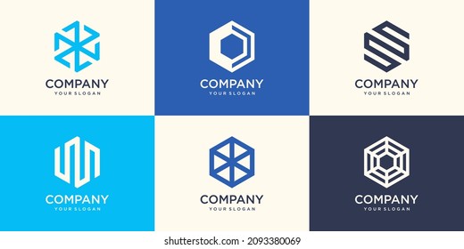 Hexagon logo design with stripe concept, modern company business logo template
