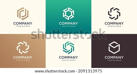 Hexagon logo design with stripe concept, modern company logo template