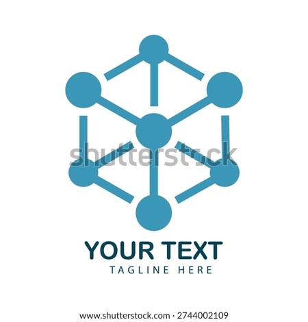 Hexagon Logo with Digital Network Nodes Vector Art Illustration
