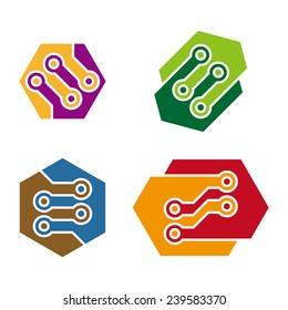 Hexagon logo element. Colorful digital icon set. You can use in the machine, chips, electronics, and communication concept of pattern. 