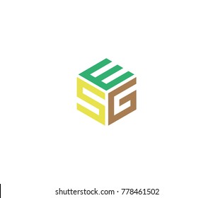 Hexagon logo with ES G letter. Three letter icon