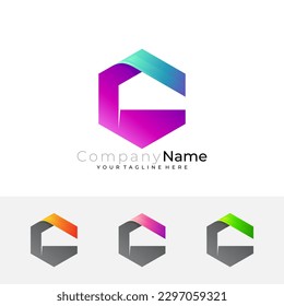 Logotipo de hexágono y combinación de diseño de letra C, logotipos coloridos