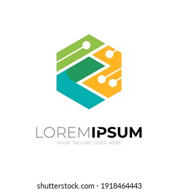 Hexagon logo with letter F logo technology, Flat style icons