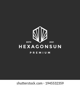 hexagon logo with from line and sun in a simple and modern shape  on black background