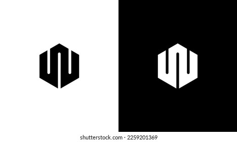 logotipo hexagonal monograma W letra inicial icono en blanco y negro estilo Diseñar plantillas