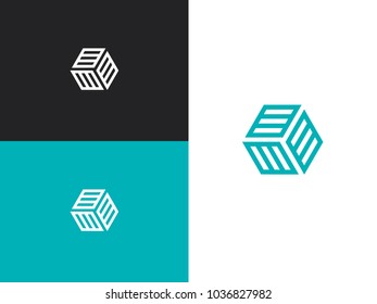 Hexagon logo in outline linear style. Universal creative symbol. Vector illustration