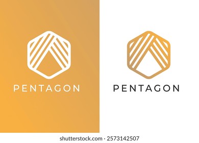 Hexagon Logo with Overlapping Lines, Subtle "A" Shape, "PENTAGON" Text, Professional, Strong, and Innovative Design