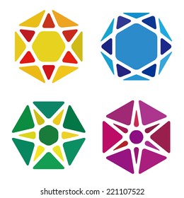 Hexagon logo pattern. Colorful precious stone icons set. Crystal abstract template. Jewelry concept. Vector icon. Gem symbol. 
