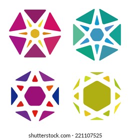 Hexagon logo pattern. Colorful precious stone icons set. Crystal abstract template. Jewelry concept. Vector icon. Gem symbol. 