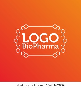 Hexagon logo pharmacy laboratory with line art style, modern, sophisticated, simple. white color with a gradation of orange to yellow background. -Vector