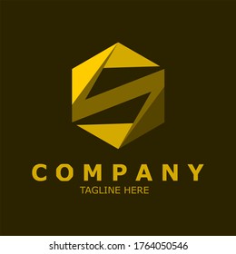 Hexagon logo For real estate and architecture business with the initials letter "S" 3D in gold.