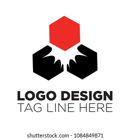 Hexagon Logo in Red and Black editable vector
