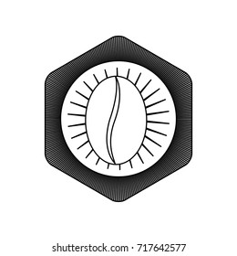 hexagon logo shield decorative of bean coffee striped silhouette on white background vector illustration