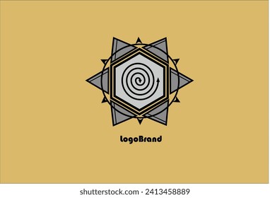 Hexagon-Logo mit einer Spirale in der Mitte einer Kombination von Kreise und Dreiecken