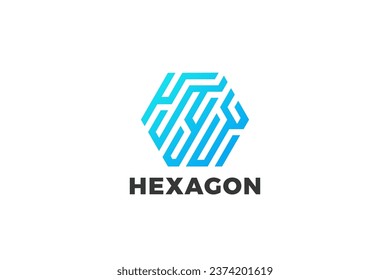 Vector de diseño abstracto de la tecnología con logotipo de Hexagon. Icono de la aplicación de concepto de Logotipo Geométrico Laberinth Fingerpring de la Red de Comunicación.