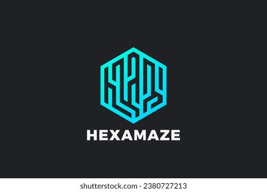 Hexagon Logo Technology Abstract Design Vector. Communication Network Geometric Labyrinth Fingerpring Logotype concept app icon.