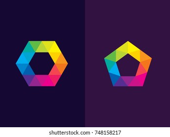Hexagon logo template. Abstract geometric pentagon logotype. Vector