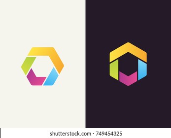 Hexagon logo template. Abstract geometric hexagon logotype. Vector