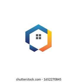 vector del logotipo hexagonal con el hogar, la casa y el elemento