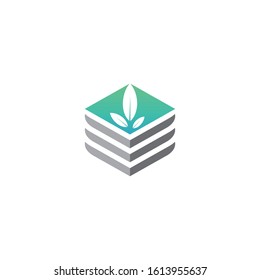 hexagon logo vector with leaf green element template