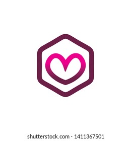 hexagon love line logo design