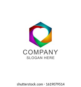 Hexagon and love logo design vector illustration template