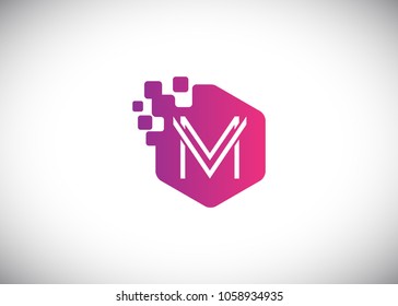 Hexagon M Initial Logo designs with pixel texture