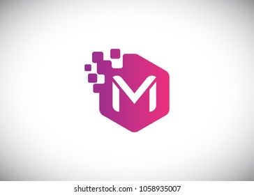 Hexagon M Initial Logo designs with pixel texture
