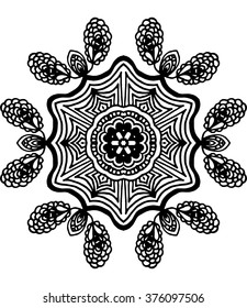 Hexagon mandala pattern. Coloring book. Tribal freehand hexagon mandala print. Ethnic hexagon mandala print for t-shirt. Free hand drawing hexagon mandala vector motif. Black and white hexagon grunge