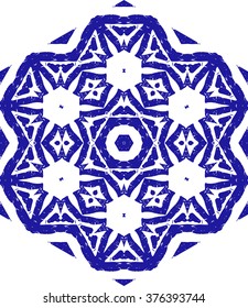 
Hexagon mandala pattern. Tribal freehand hexagon mandala print. Ethnic hexagon mandala print for t-shirt. Free hand drawing hexagon mandala vector motif. Indigo blue and white hexagon grunge mandala.