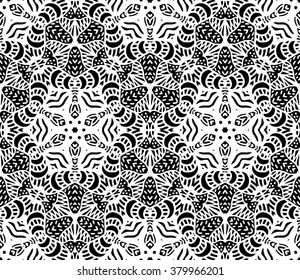 Hexagon mandala pattern. Tribal freehand hexagon mandala print. Ethnic hexagon mandala print for t-shirt. Free hand drawing hexagon mandala vector motif. Black and white hexagon mandala 