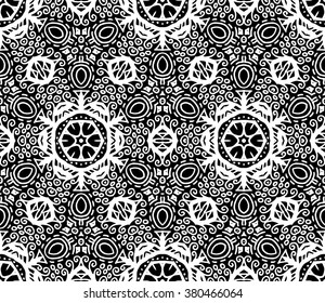 Hexagon mandala pattern. Tribal freehand hexagon mandala print. Ethnic hexagon mandala print for t-shirt. Free hand drawing hexagon mandala vector motif. Black and white hexagon mandala 