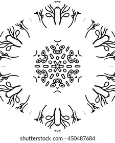 Hexagon mandala pattern. Tribal freehand medallion print. Ethnic hexagon mandala print for t-shirt. Free hand drawing vector motif. Black and whithe grunge ornament