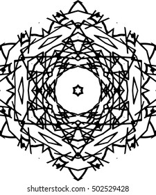 Hexagon mandala pattern. Tribal freehand medallion print. Ethnic hexagon mandala print for t-shirt. Free hand drawing vector motif. Black and whithe grunge ornament