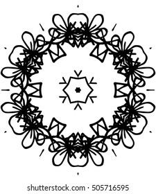Hexagon mandala pattern. Tribal freehand medallion print. Ethnic hexagon mandala print for t-shirt. Free hand drawing vector motif. Black and whithe grunge ornament