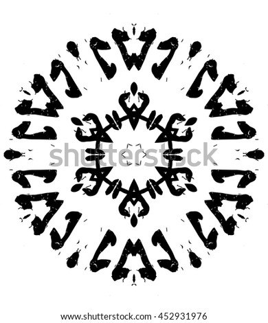 Hexagon mandala pattern. Tribal freehand medallion print. Ethnic hexagon mandala print for t-shirt. Free hand drawing vector motif. Black and whithe grunge ornament