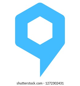 Hexagon map pin sign location icon. Web internet cartography button created in flat style. The design graphic element is saved as a vector illustration in the EPS file format.