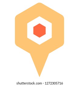 Hexagon map pin sign location icon. Web internet cartography button created in flat style. The design graphic element is saved as a vector illustration in the EPS file format.