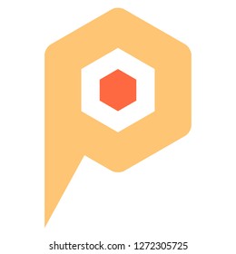 Hexagon map pin sign location icon. Web internet cartography button created in flat style. The design graphic element is saved as a vector illustration in the EPS file format.