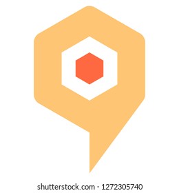 Hexagon map pin sign location icon. Web internet cartography button created in flat style. The design graphic element is saved as a vector illustration in the EPS file format.